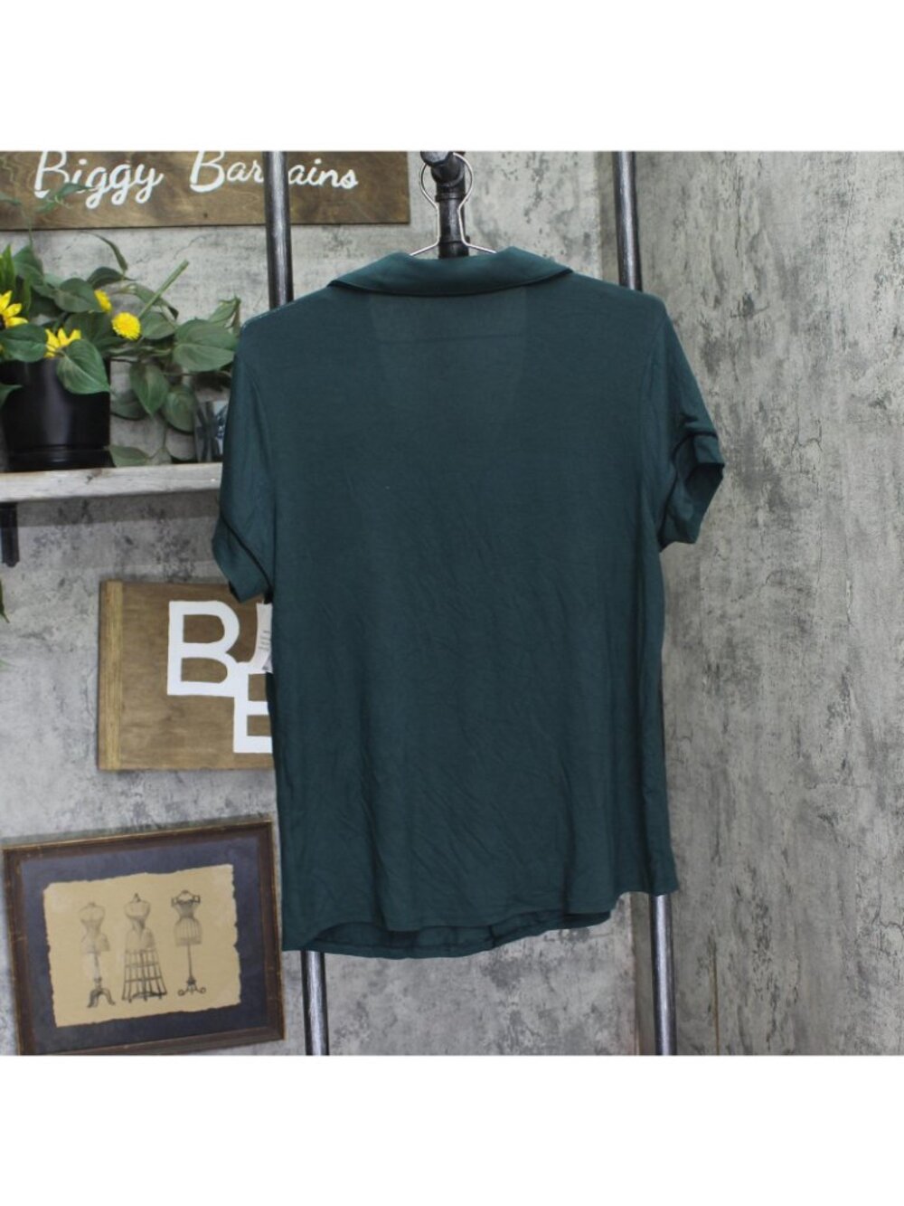 Auden Womens Cloud Knit Modal Notch Collar Short Sleeve Pajama Top Green M - Picture 2 of 7